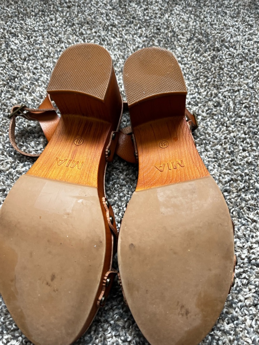 MIA Women's Tan Leather Block Heel Sandals - Classic Strappy Design - Picture 7 of 7